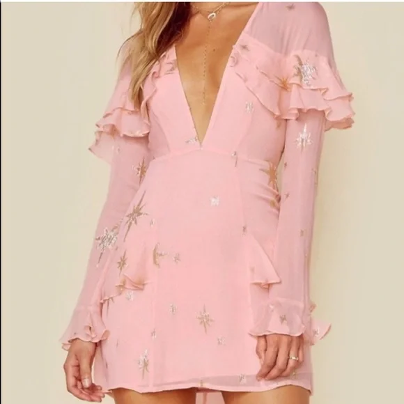 for love and lemons pink ruffle dress For Love & Lemons Rowan Maxi Dress in Pink